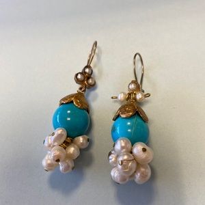 Vintage earrings with turquoise and pearls bought in Europe!